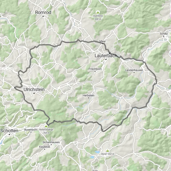 Karten-Miniaturansicht der Radinspiration "Der Taufstein und die grünen Wälder" in Kassel, Germany. Erstellt vom Tarmacs.app-Routenplaner für Radtouren