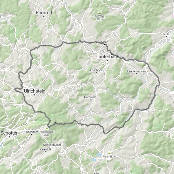 Map miniature of "Hainberg and Taufstein Adventure" cycling inspiration in Kassel, Germany. Generated by Tarmacs.app cycling route planner