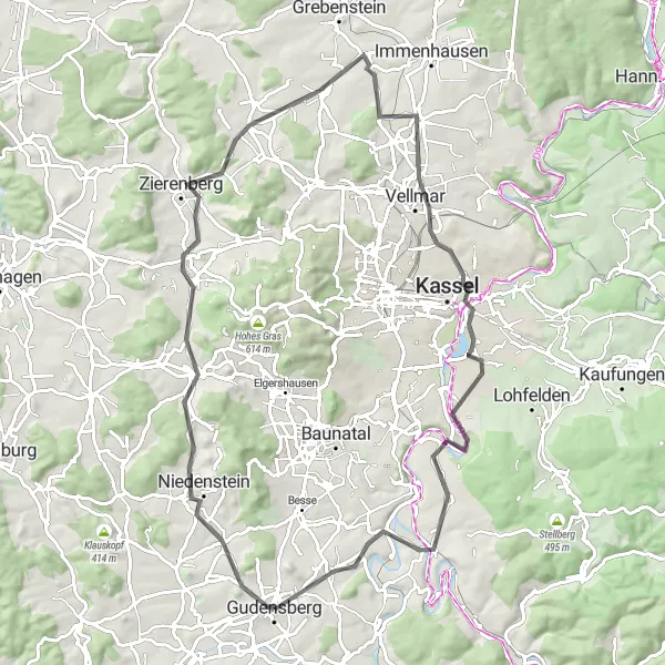 Map miniature of "Scenic Niedenstein and Vellmar Tour" cycling inspiration in Kassel, Germany. Generated by Tarmacs.app cycling route planner