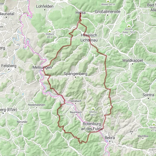Karten-Miniaturansicht der Radinspiration "Hessische Gravel-Tour nach Schloß Ludwigseck" in Kassel, Germany. Erstellt vom Tarmacs.app-Routenplaner für Radtouren