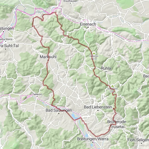 Map miniature of "Thuringian Forest Adventure" cycling inspiration in Kassel, Germany. Generated by Tarmacs.app cycling route planner