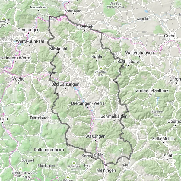 Map miniature of "Stedtfeld - Roter Berg - Herleshausen Loop" cycling inspiration in Kassel, Germany. Generated by Tarmacs.app cycling route planner