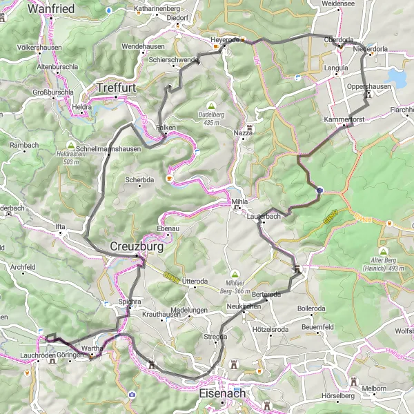 Map miniature of "Spichra - Neuenstein - Hörschelberg Loop" cycling inspiration in Kassel, Germany. Generated by Tarmacs.app cycling route planner