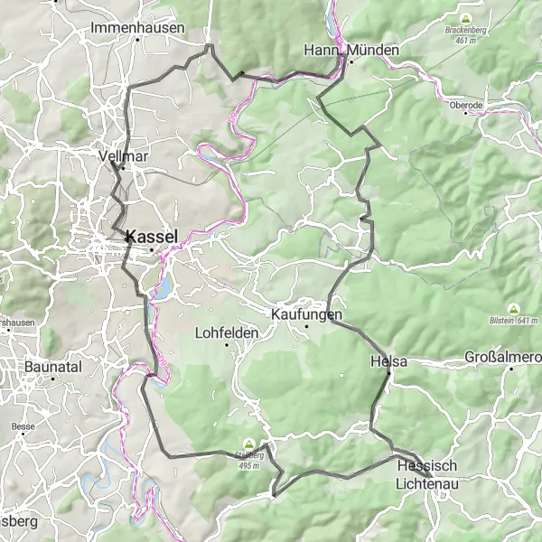 Map miniature of "Kassel Highlights" cycling inspiration in Kassel, Germany. Generated by Tarmacs.app cycling route planner