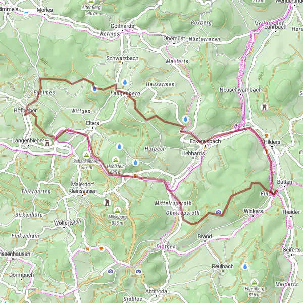 Map miniature of "Short Gravel Ride with Beautiful Natural Features" cycling inspiration in Kassel, Germany. Generated by Tarmacs.app cycling route planner