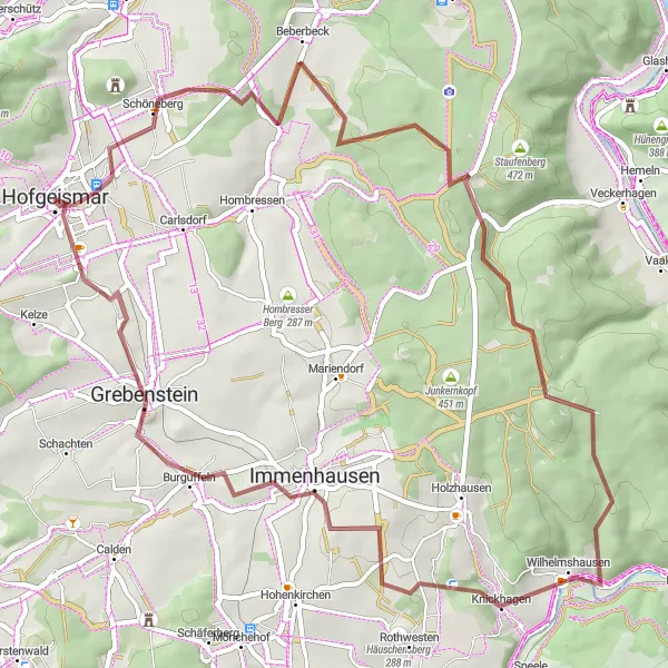 Karten-Miniaturansicht der Radinspiration "Erkundungstour durch Beberbeck und Wilhelmshausen" in Kassel, Germany. Erstellt vom Tarmacs.app-Routenplaner für Radtouren