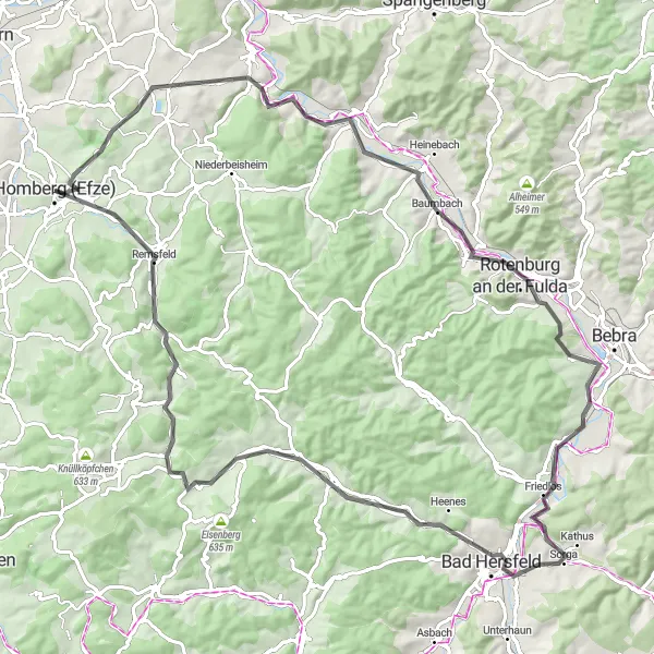 Karten-Miniaturansicht der Radinspiration "Rundtour entlang der Fulda nach Rauschenberg" in Kassel, Germany. Erstellt vom Tarmacs.app-Routenplaner für Radtouren