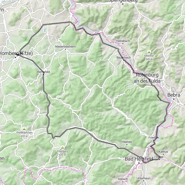 Map miniature of "Fulda River Ride" cycling inspiration in Kassel, Germany. Generated by Tarmacs.app cycling route planner