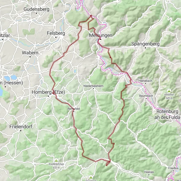 Karten-Miniaturansicht der Radinspiration "Körle - Lobenhausen" in Kassel, Germany. Erstellt vom Tarmacs.app-Routenplaner für Radtouren