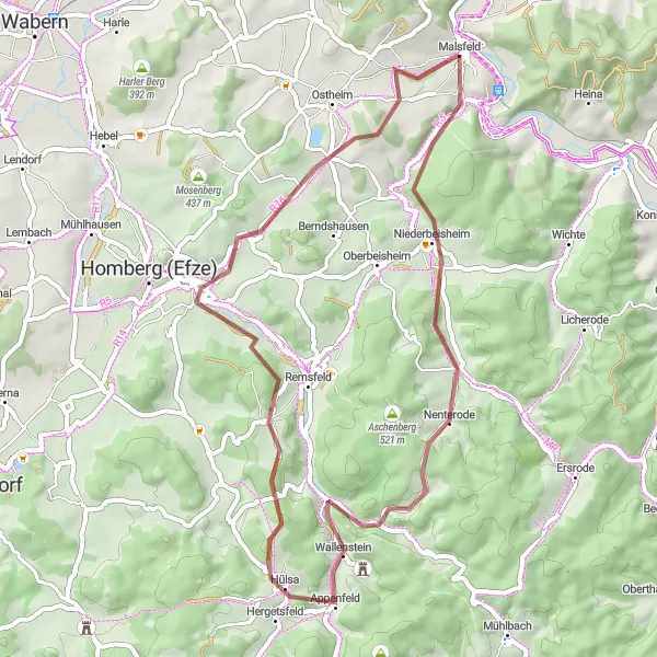 Map miniature of "Gravel Adventure" cycling inspiration in Kassel, Germany. Generated by Tarmacs.app cycling route planner