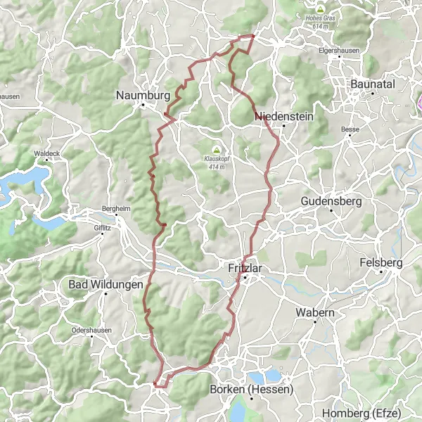 Map miniature of "Fritzlar Adventure" cycling inspiration in Kassel, Germany. Generated by Tarmacs.app cycling route planner