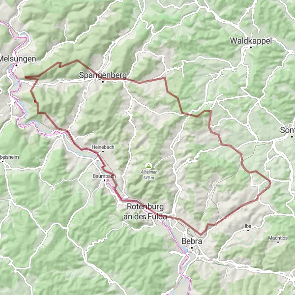 Map miniature of "Fulda Exploration" cycling inspiration in Kassel, Germany. Generated by Tarmacs.app cycling route planner