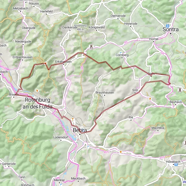 Map miniature of "Riverside Expedition" cycling inspiration in Kassel, Germany. Generated by Tarmacs.app cycling route planner