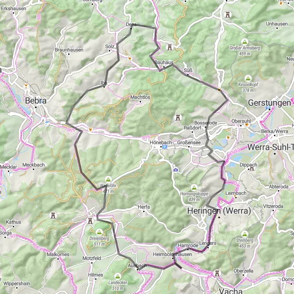 Karten-Miniaturansicht der Radinspiration "Die Werratal Route" in Kassel, Germany. Erstellt vom Tarmacs.app-Routenplaner für Radtouren