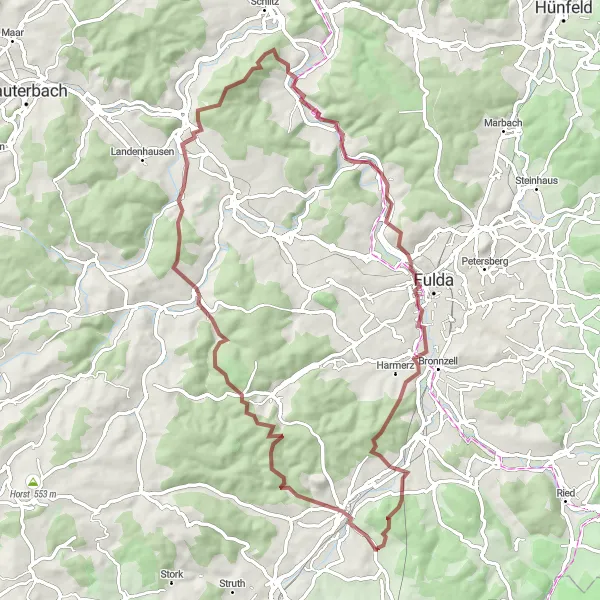 Karten-Miniaturansicht der Radinspiration "Gravel-Tour durch die Natur mit 70 km" in Kassel, Germany. Erstellt vom Tarmacs.app-Routenplaner für Radtouren