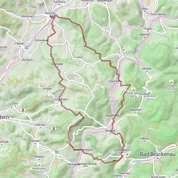 Karten-Miniaturansicht der Radinspiration "Gravelabenteuer im Rhöngebirge" in Kassel, Germany. Erstellt vom Tarmacs.app-Routenplaner für Radtouren