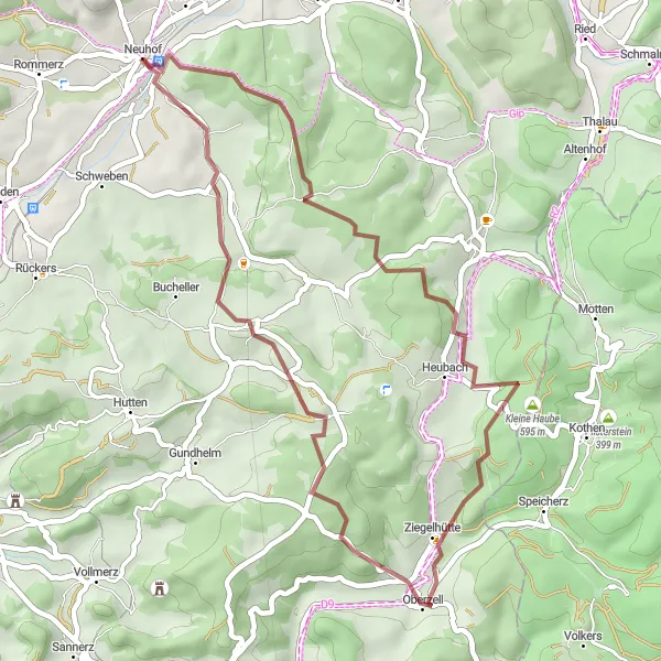 Map miniature of "The Gravel Adventure: Fulder Berg and Mittelkalbach" cycling inspiration in Kassel, Germany. Generated by Tarmacs.app cycling route planner