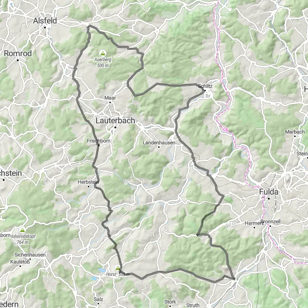 Karten-Miniaturansicht der Radinspiration "Rundtour durch Rommerz und Bad Salzschlirf" in Kassel, Germany. Erstellt vom Tarmacs.app-Routenplaner für Radtouren