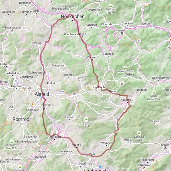Karten-Miniaturansicht der Radinspiration "Hügeliges Gravel-Abenteuer" in Kassel, Germany. Erstellt vom Tarmacs.app-Routenplaner für Radtouren