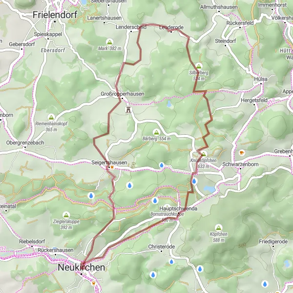 Karten-Miniaturansicht der Radinspiration "Gravel-Tour Neukirchen - Seigertshausen - Klosterstein - Knüllköpfchen - Eiskeller" in Kassel, Germany. Erstellt vom Tarmacs.app-Routenplaner für Radtouren