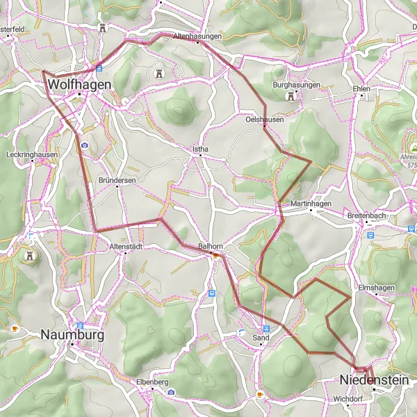 Karten-Miniaturansicht der Radinspiration "Offroad-Abenteuer durch die Natur" in Kassel, Germany. Erstellt vom Tarmacs.app-Routenplaner für Radtouren