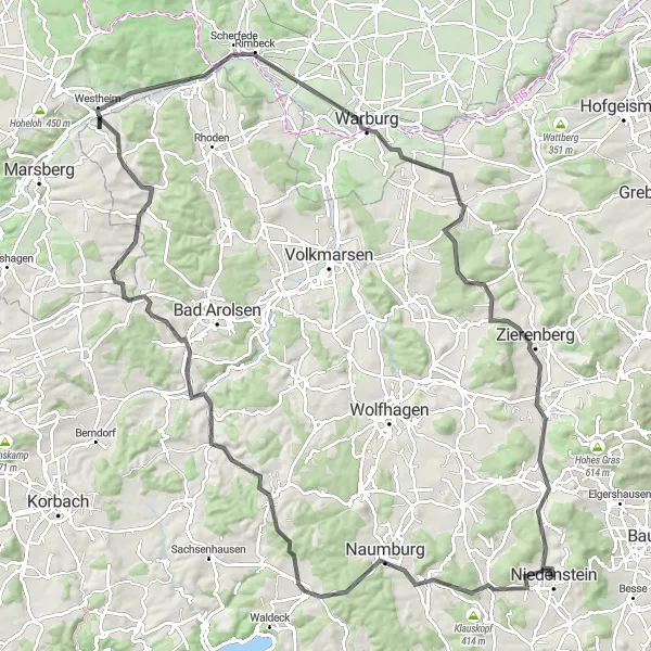 Karten-Miniaturansicht der Radinspiration "Naumburg - Zierenberg Rundweg" in Kassel, Germany. Erstellt vom Tarmacs.app-Routenplaner für Radtouren