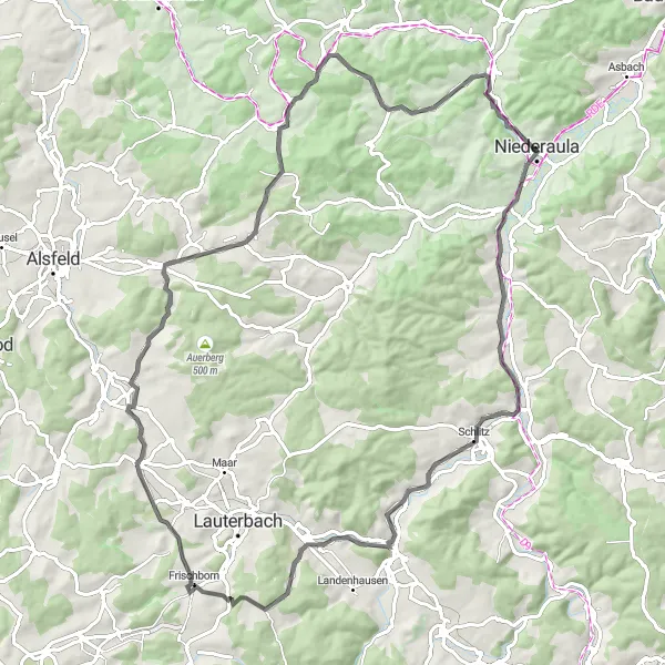 Map miniature of "Hutzdorf - Wallenrod Tour" cycling inspiration in Kassel, Germany. Generated by Tarmacs.app cycling route planner