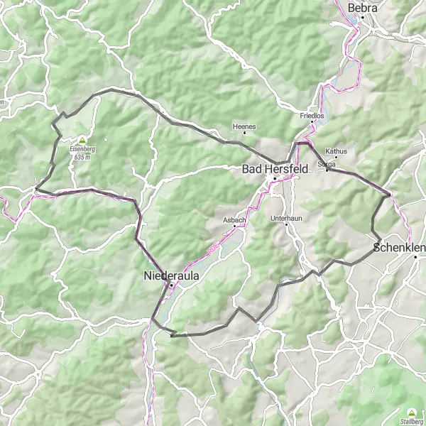 Map miniature of "Scenic Circle Tour" cycling inspiration in Kassel, Germany. Generated by Tarmacs.app cycling route planner