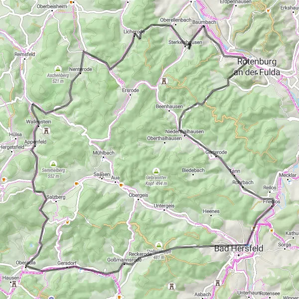 Map miniature of "The Countryside Escape" cycling inspiration in Kassel, Germany. Generated by Tarmacs.app cycling route planner