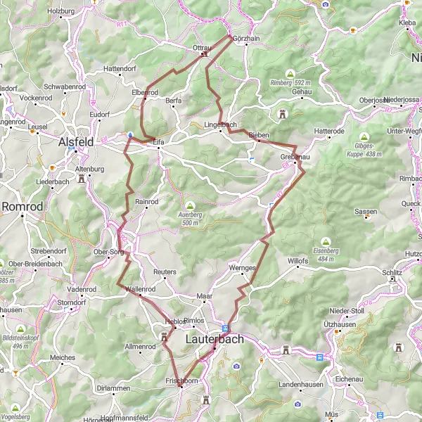 Karten-Miniaturansicht der Radinspiration "Gravel-Tour durch die Natur rund um Ottrau" in Kassel, Germany. Erstellt vom Tarmacs.app-Routenplaner für Radtouren