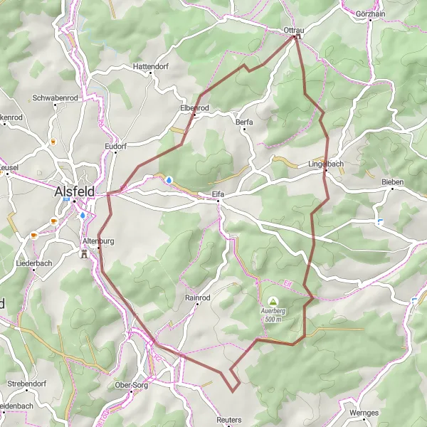 Map miniature of "The Hessian Gravel Adventure" cycling inspiration in Kassel, Germany. Generated by Tarmacs.app cycling route planner