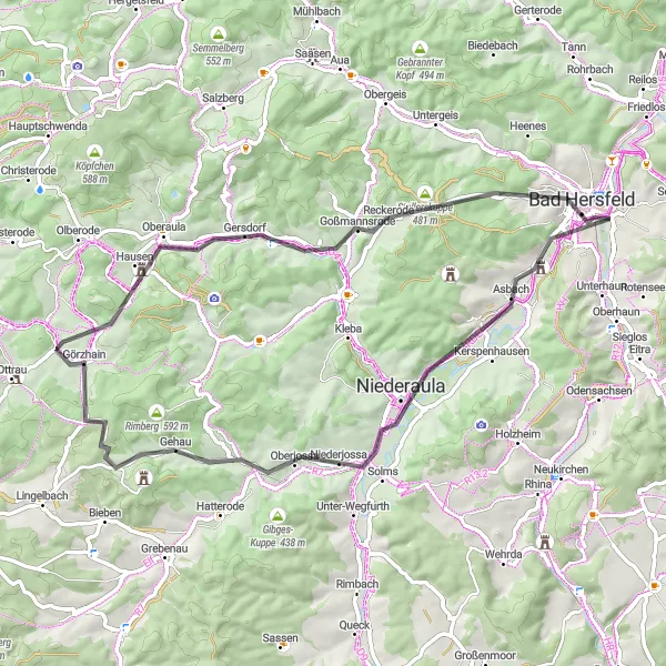 Map miniature of "Historic Castles and Scenic Roads Road Ride" cycling inspiration in Kassel, Germany. Generated by Tarmacs.app cycling route planner