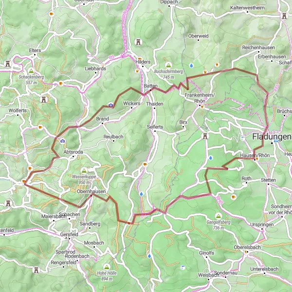 Map miniature of "The Gravel Adventure" cycling inspiration in Kassel, Germany. Generated by Tarmacs.app cycling route planner