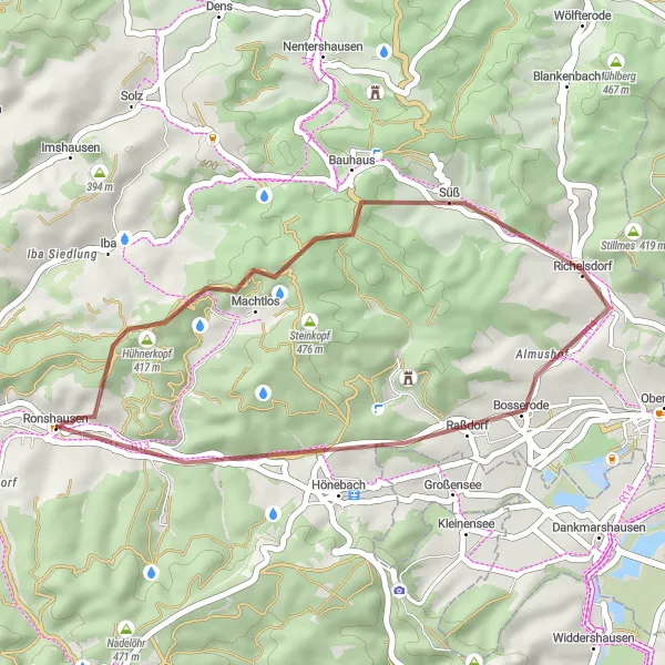 Karten-Miniaturansicht der Radinspiration "Gravelroute um Ronshausen" in Kassel, Germany. Erstellt vom Tarmacs.app-Routenplaner für Radtouren