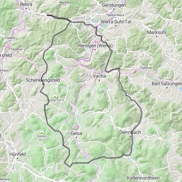 Map miniature of "The Ronshausen Adventure" cycling inspiration in Kassel, Germany. Generated by Tarmacs.app cycling route planner