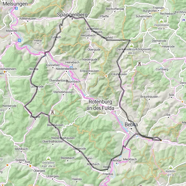 Karten-Miniaturansicht der Radinspiration "Radroute durch Nordhessen" in Kassel, Germany. Erstellt vom Tarmacs.app-Routenplaner für Radtouren