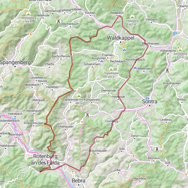 Map miniature of "Exploring the Gravel Trails" cycling inspiration in Kassel, Germany. Generated by Tarmacs.app cycling route planner