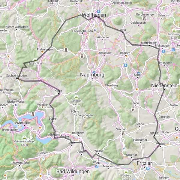 Map miniature of "Kassel Loop" cycling inspiration in Kassel, Germany. Generated by Tarmacs.app cycling route planner