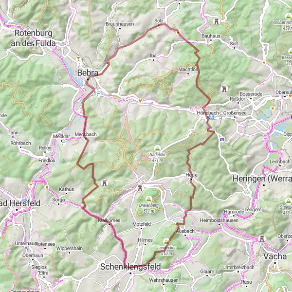 Karten-Miniaturansicht der Radinspiration "Entspannte Gravel-Tour durch ländliche Idylle" in Kassel, Germany. Erstellt vom Tarmacs.app-Routenplaner für Radtouren