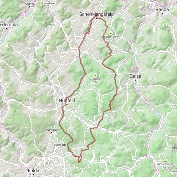 Map miniature of "Gravel Adventure: Hillside Gem" cycling inspiration in Kassel, Germany. Generated by Tarmacs.app cycling route planner