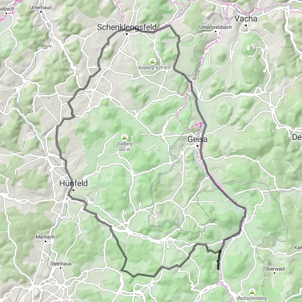 Map miniature of "Mansbach Loop" cycling inspiration in Kassel, Germany. Generated by Tarmacs.app cycling route planner