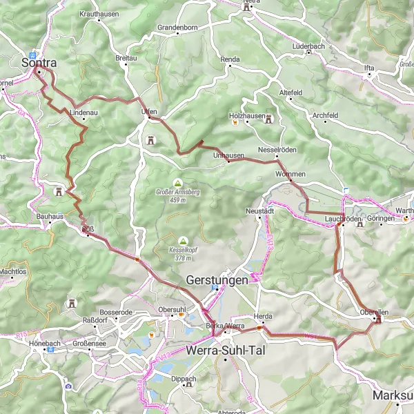 Map miniature of "Scenic Gravel Adventure" cycling inspiration in Kassel, Germany. Generated by Tarmacs.app cycling route planner