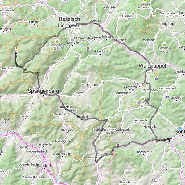 Karten-Miniaturansicht der Radinspiration "Erkundungstour rund um Sontra" in Kassel, Germany. Erstellt vom Tarmacs.app-Routenplaner für Radtouren