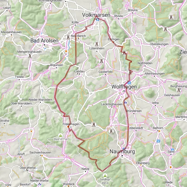 Map miniature of "Rural Gravel Tour" cycling inspiration in Kassel, Germany. Generated by Tarmacs.app cycling route planner