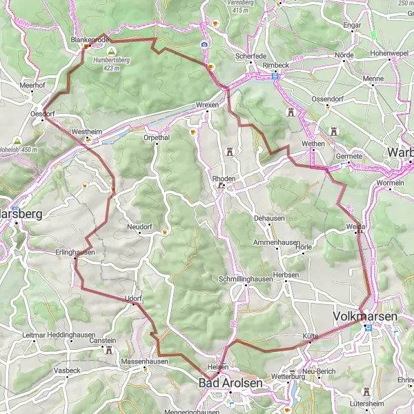 Karten-Miniaturansicht der Radinspiration "Helsen und Wethen Gravelroute" in Kassel, Germany. Erstellt vom Tarmacs.app-Routenplaner für Radtouren