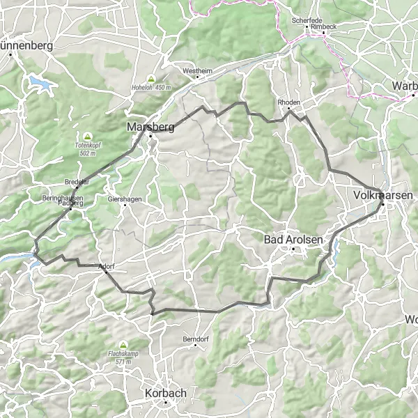 Map miniature of "Climbing Challenges" cycling inspiration in Kassel, Germany. Generated by Tarmacs.app cycling route planner