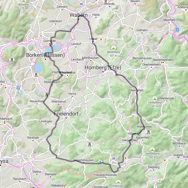 Karten-Miniaturansicht der Radinspiration "Eichelskopf Rundtour" in Kassel, Germany. Erstellt vom Tarmacs.app-Routenplaner für Radtouren