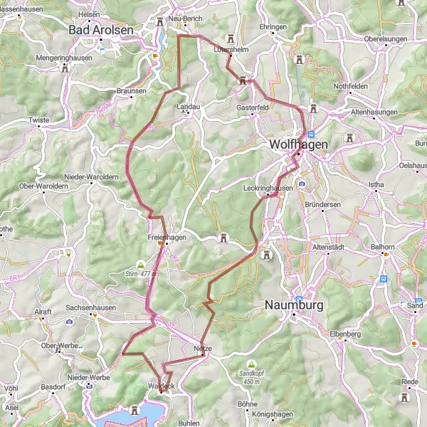 Map miniature of "Nature's Enchantment" cycling inspiration in Kassel, Germany. Generated by Tarmacs.app cycling route planner