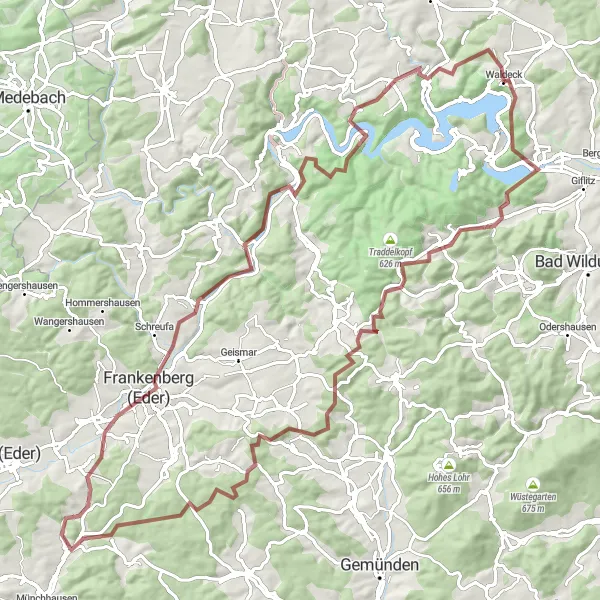 Map miniature of "Gravel Adventure" cycling inspiration in Kassel, Germany. Generated by Tarmacs.app cycling route planner