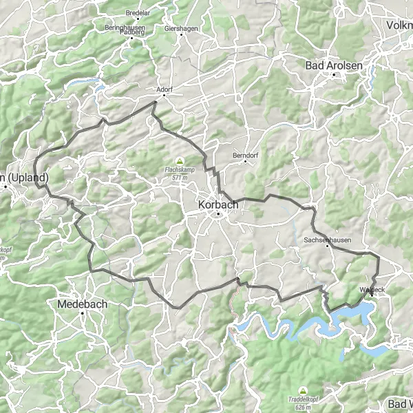 Karten-Miniaturansicht der Radinspiration "Uraltes Erbe und Naturschönheit" in Kassel, Germany. Erstellt vom Tarmacs.app-Routenplaner für Radtouren